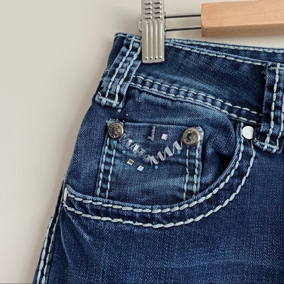 ROCK & Roll Cowgirl Mid Rise Bootcut Jeans 30x34 Embellished Pockets - Picture 6 of 12